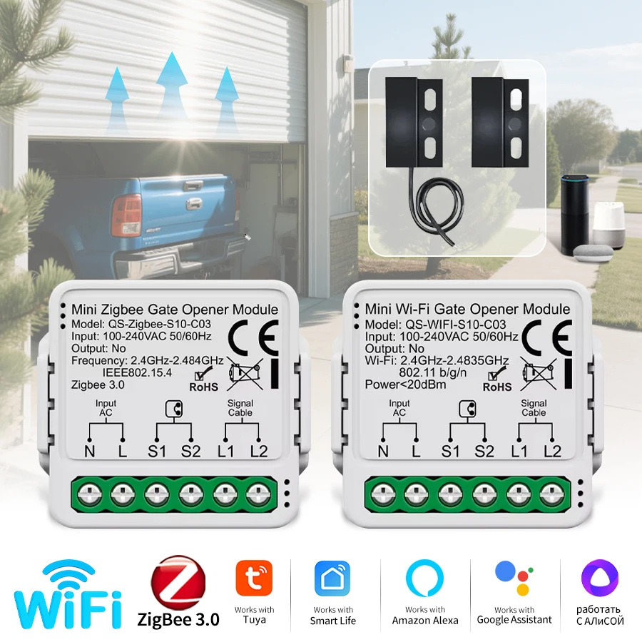 Controlador de abridor de puerta inteligente Tuya, Wifi Zigbee, módulo de interruptor de puerta de garaje, aplicación Smart Life, asistente de Google Home Alexa, voz de Yandex