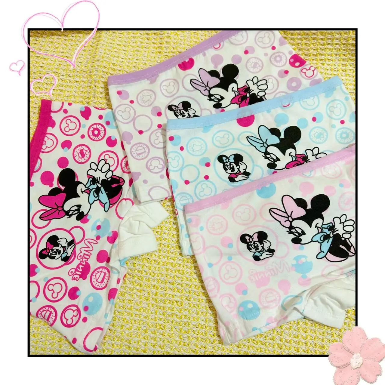 2 ชิ้น/ถุง 2-10Y สาวใหม่ Minnie mouse ชุดชั้นในการ์ตูนเด็กกางเกงยีนส์เด็กกางเกงเด็กกางเกงมุมแบนกางเกงสั้น