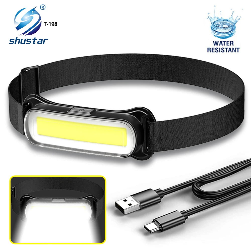 USB wiederaufladbare LED-Stirnlampe, 3 Modi, Angeln, Camping, Laterne, wasserdicht, Mini-Scheinwerfer, tragbares Flutlicht, COB-Stirnlampe