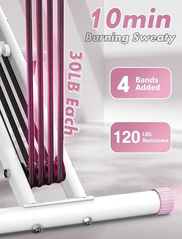 Pink Squat Machine for Home,Rodeo Core Exercise Machine,330lbs Foldable,Adjustable 4 Resistance Bands,Ride & Rowing Machine