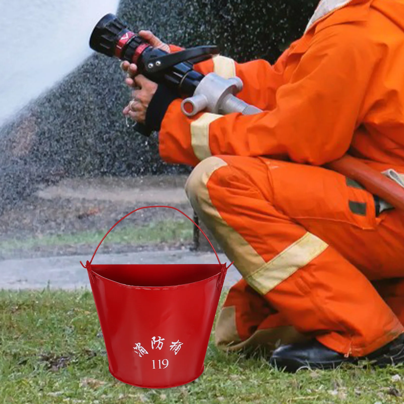 Fire Emergency Bucket Sand Bucket For Firefighter Thickened Iron Red Semi-Circular Design Easy To Hang Smooth Surface For Gas