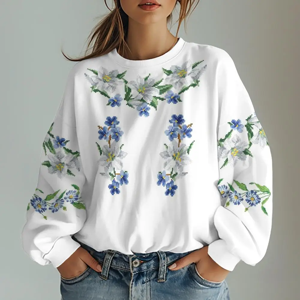 Sudaderas con estampado gráfico tradicional ucraniano para mujer, sudaderas con capucha de gran tamaño, ropa de manga larga para mujer, sudaderas informales