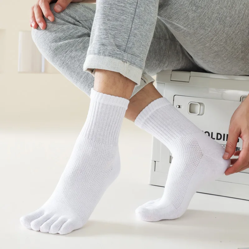 Calcetines tobilleros de cinco dedos de algodón 100% de verano para hombre, calcetines suaves elásticos duraderos de malla transpirable, desodorante, calcetines invisibles con dedos de los pies