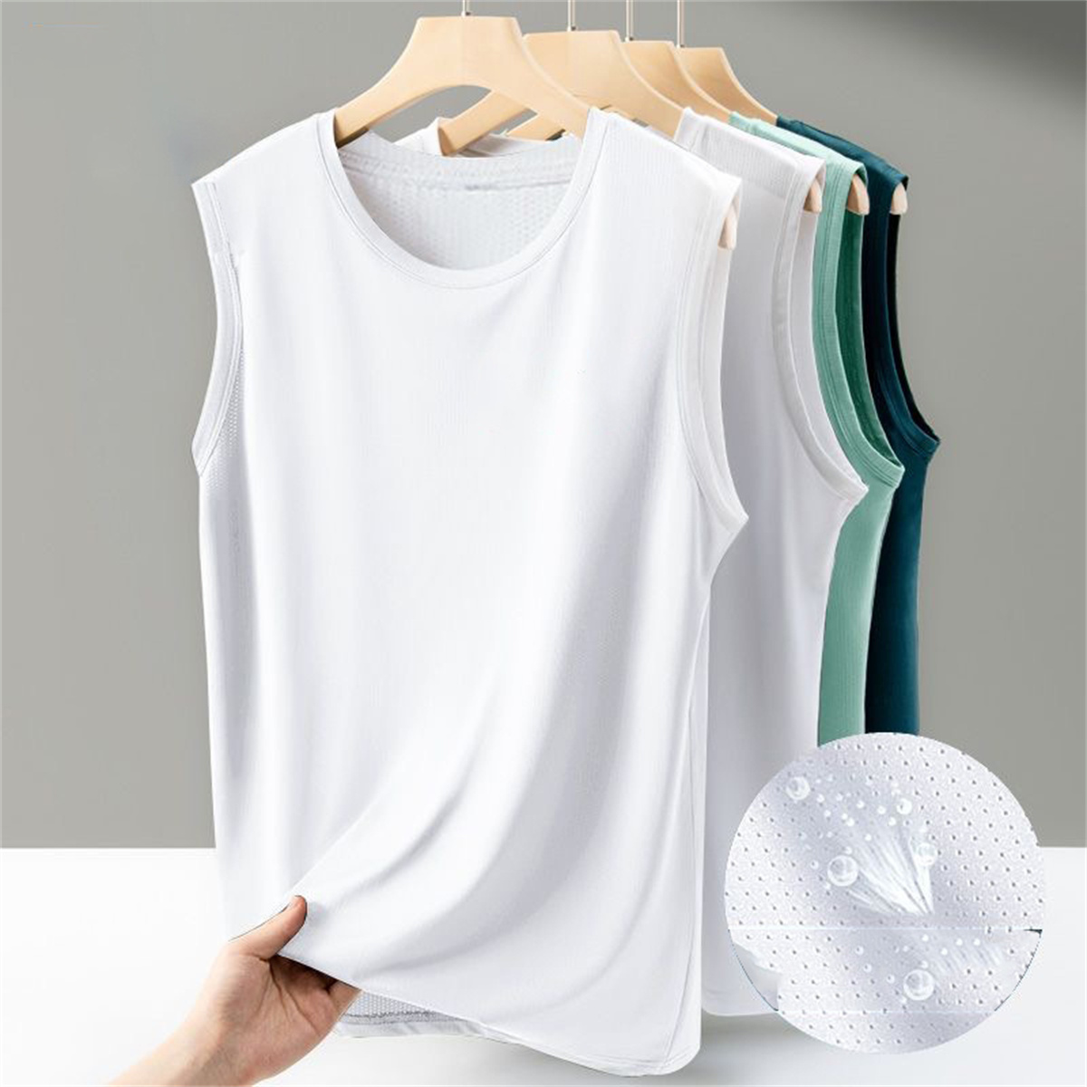 Men's solid color casual sleeveless tank top round neck Breathable Vest sweat drying tank top suitable for summer sports