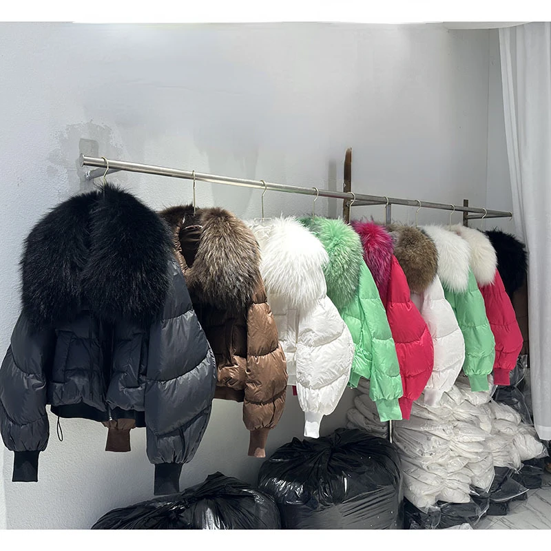 2023 abnehmbare Winter Jacke Frauen Echte Natürliche Große Waschbären Pelz Kragen Dicke Warme Ente Unten Lose Oversize Oberbekleidung Streetwear