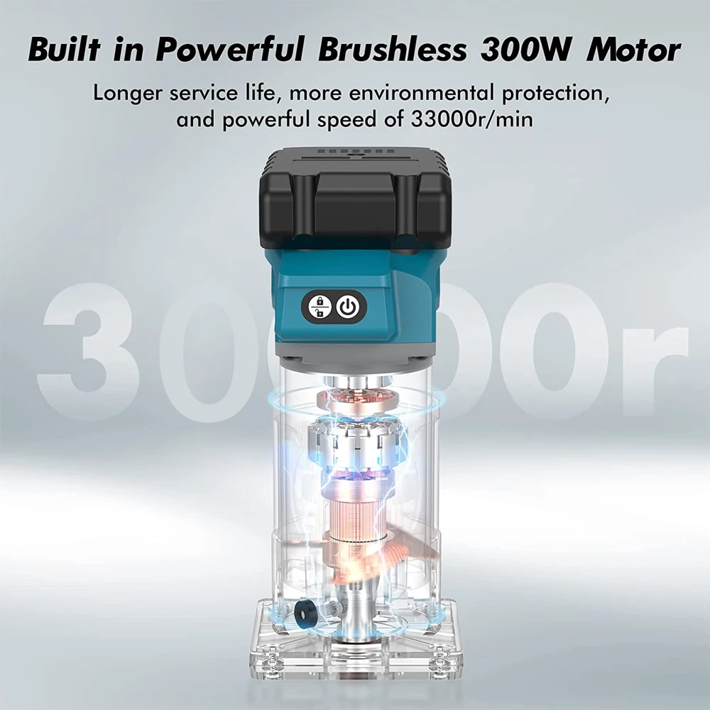 5 スピードブラシレス電動ハンドトリマーコードレス木材ルーター木工彫刻スロッティングマキタ 18V バッテリー