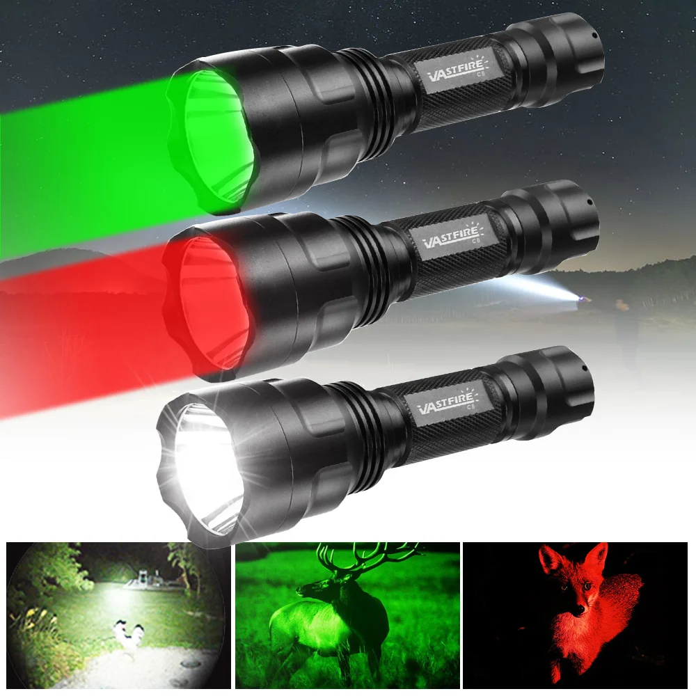 Linterna LED profesional para caza, luz verde/roja/blanca, juego de luces tácticas de explorador nocturno, luz de pez, antorcha recargable por USB
