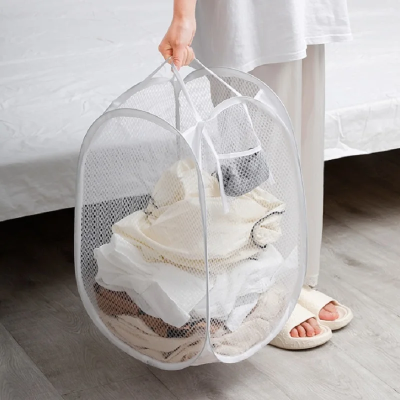 Cesta de lavandería plegable de mano, cesta de rejilla de almacenamiento de ropa sucia, organizador doméstico para ropa
