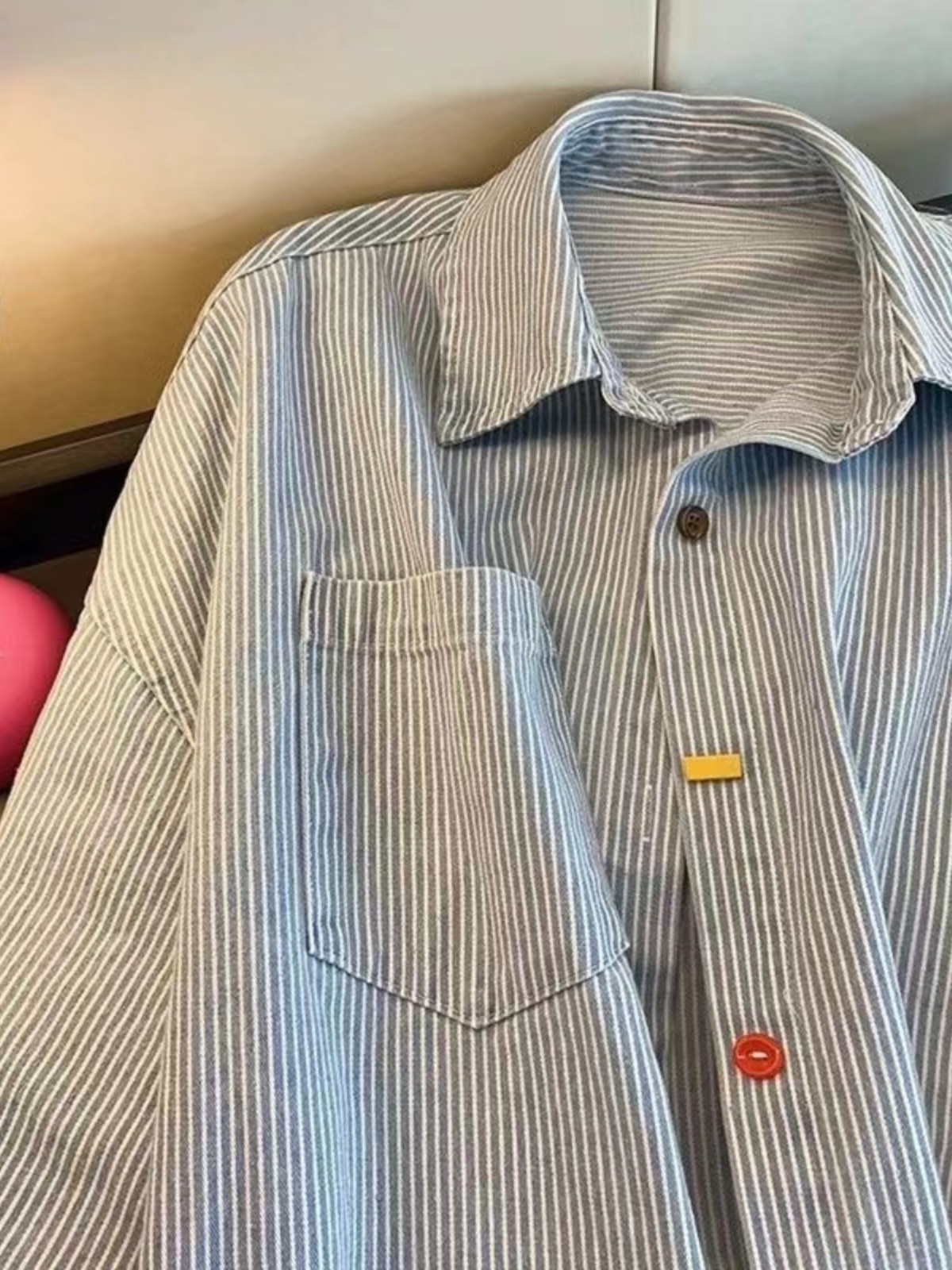 Csa  Fena Oversize Simples em Estilo Retro com Bloco de Cores, Manga Longa, trada em Denim, Top Casual de Negóc...