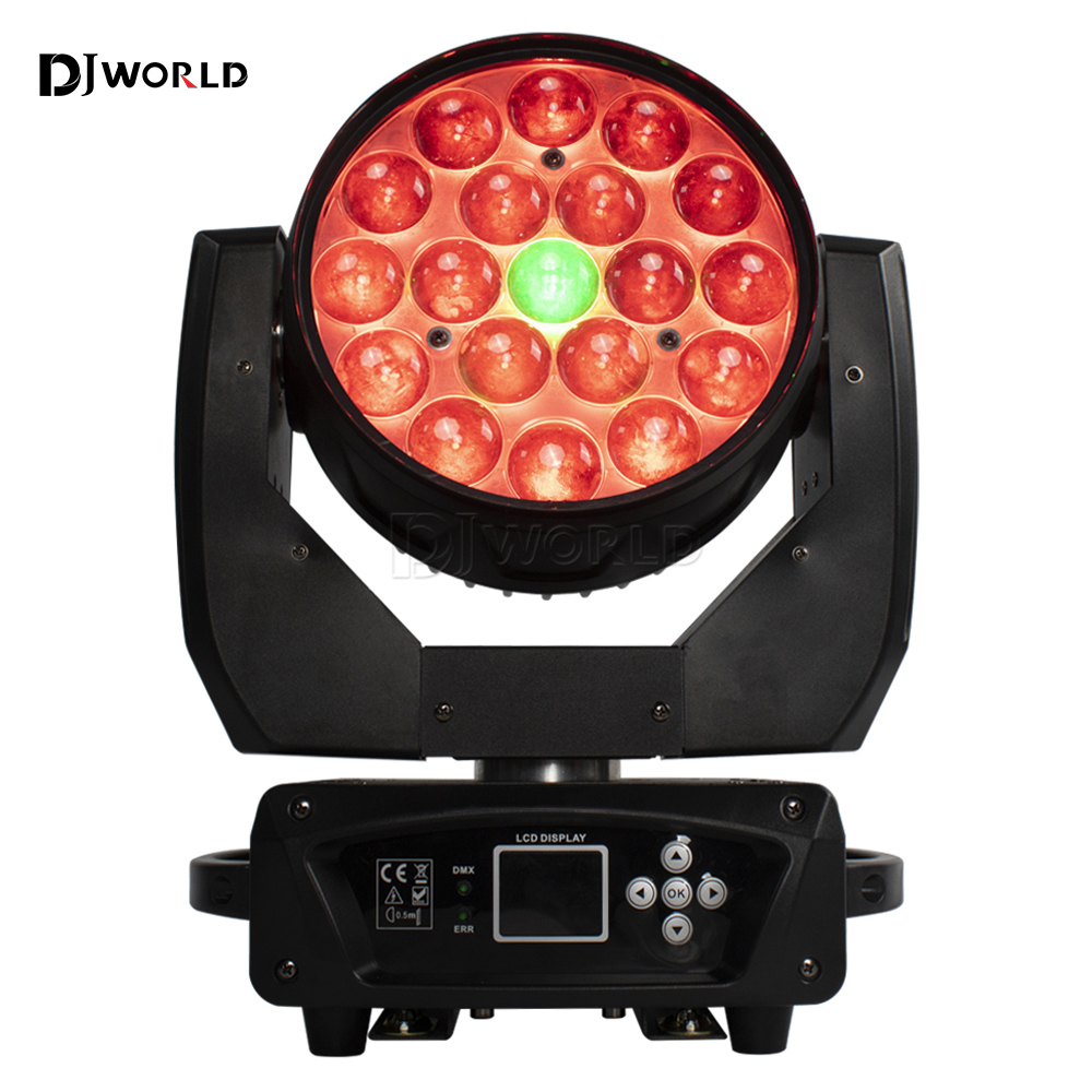 19x15W ซูม Beam Wash Moving Head Light สําหรับแสงเวที RGBW 4in1 LED และ DMX DJ ดิสโก้และไนท์คลับ