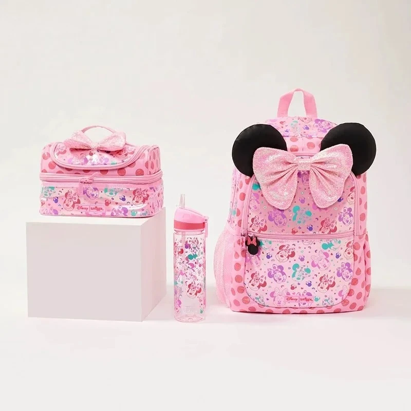 Genuino Disney Australia Minnie Pink Borsa da scuola per studenti per ragazze Astuccio per penne per cancelleria Borsa per il pranzo Zaino a doppia spalla