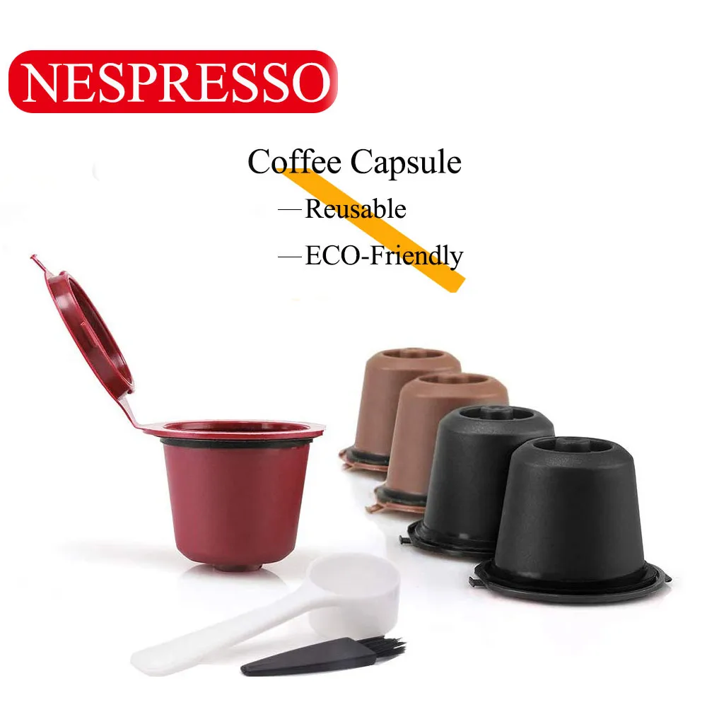 Nachfüllbare wiederverwendbare Nespresso-Kaffeekapsel, wiederverwendbare Nespresso-Pads mit einem Löffel und einem Pinsel, Kaffeezubehör