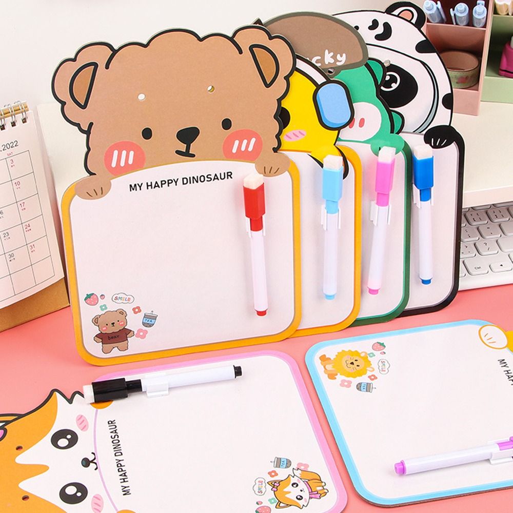 Cute Erasable Whiteboard Portable Suspendable Creative Whiteboard Notebook Cartoon Animal Shape Reusable Drawing Board Students