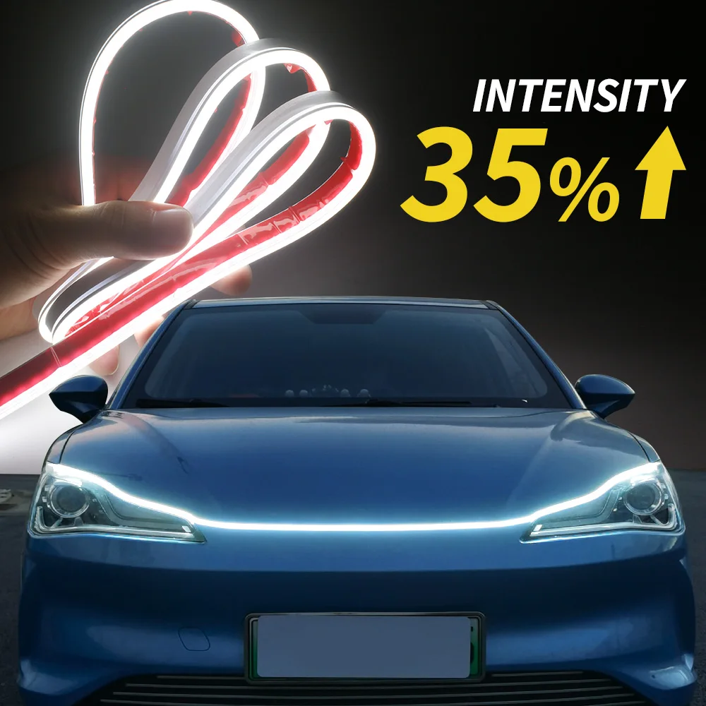 XINFOK-tira de luces LED para capó de coche, lámparas de ambiente decorativas universales para coche, luces ambientales para luces de circulación diurna DRL 12