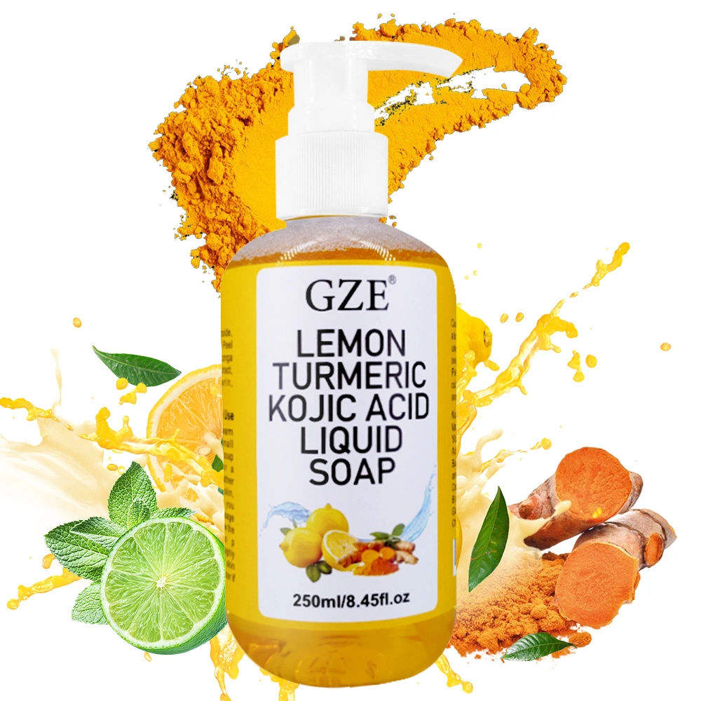 GZE Glow Lemon Kurkuma Kojisäure-Flüssigseife – Sanftes Peeling, aufhellender und nährender Hautreiniger mit Kurkuma