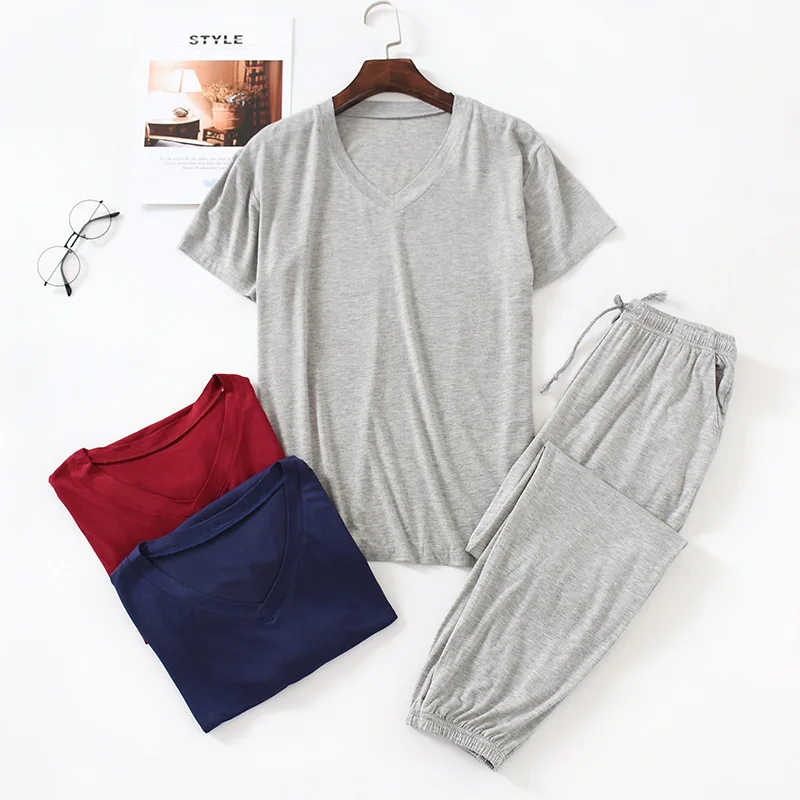Nhật Bản Mùa Xuân Và Mùa Hè Nam Bộ Đồ Ngủ Phù Hợp Với Modal Sợi Viscose Tay Ngắn Quần Dài Rộng Kích Thước Lớn Thường Ngày Nhà khi Mặc