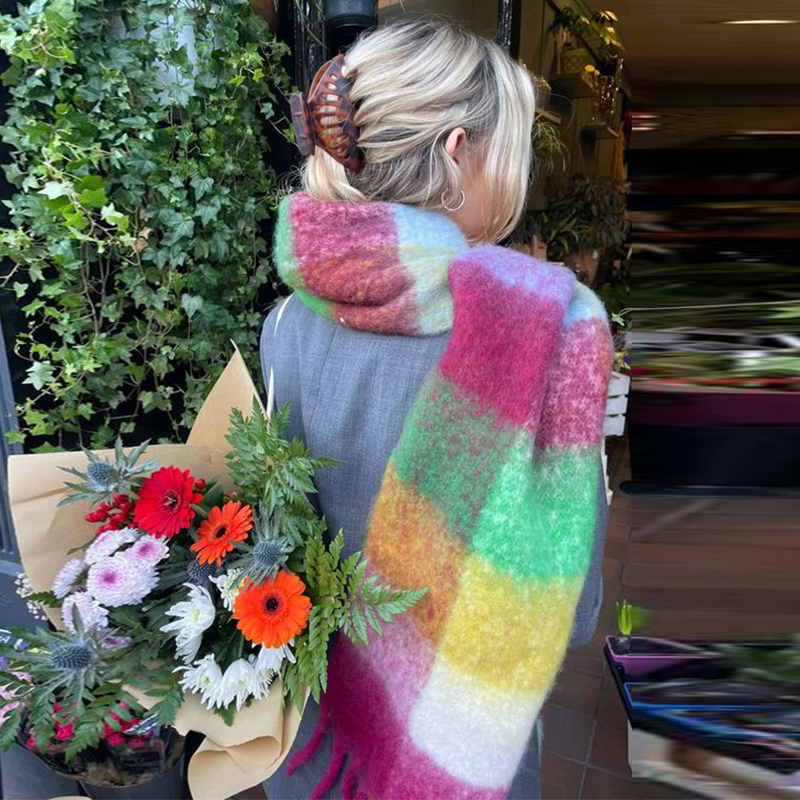 Bufanda a cuadros colorida para mujer, pañuelo cálido versátil a la moda para otoño e invierno, chal grueso con borlas de dos caras, novedad de 2024