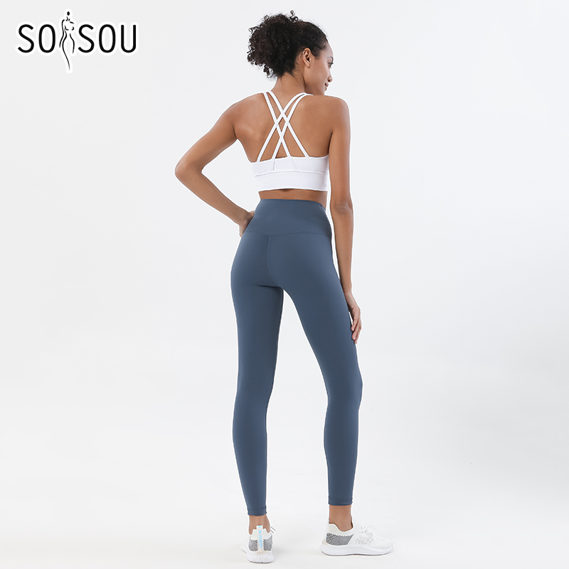 SOISOU-Conjunto de Yoga de nailon para mujer, chándal de gimnasio, conjunto de Fitness, Leggings, Sujetador deportivo, ropa deportiva transpirable, 2 piezas