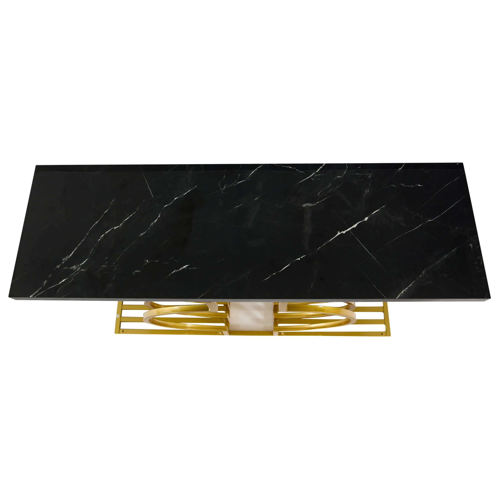 Mesa de centro simples preta de alto brilho, 2 vias para instalar 100x35x80cm, mesa lateral pequena para sala de estar, mesa de console, base dourada