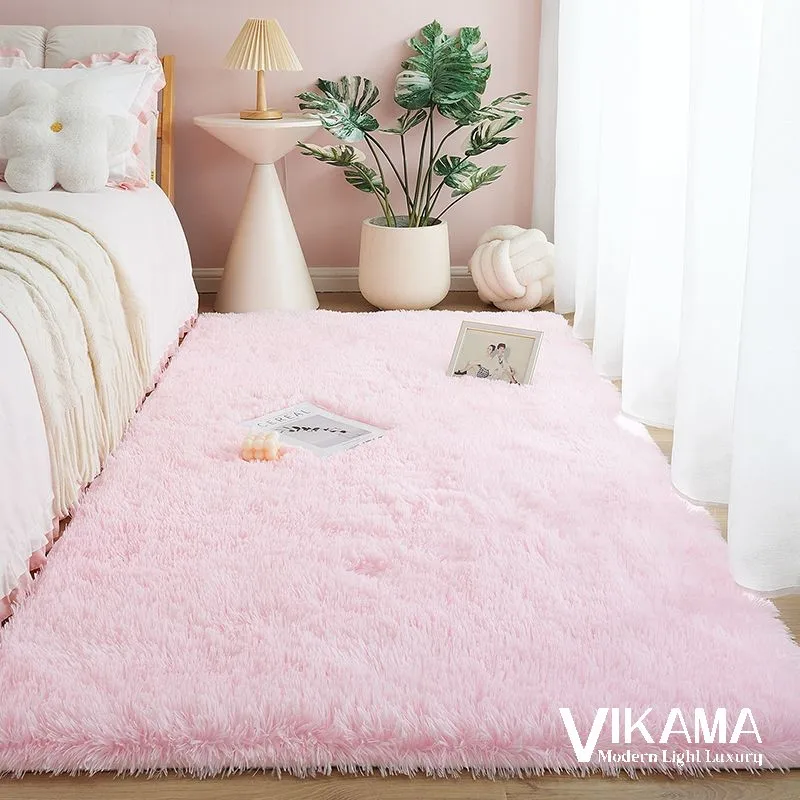 VIKAMA WARM Plush Soft หรูหราพรม Fluffy ห้องนั่งเล่นสาวห้องนอนข้างเตียงเด็กเกมทําความสะอาดง่ายแผ่นพื้น