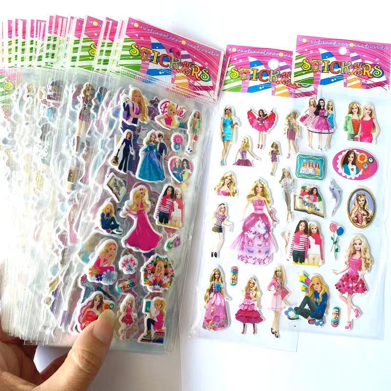 6/12PCS Barbie Toy Sticker 3D Children's Anime Cartoon Bubble Paste Thicken The Reward Sticker Kids Toys Gift