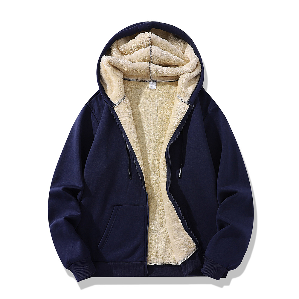 Sudaderas con capucha de lana de cordero para invierno, chaquetas gruesas y cálidas, sudaderas de manga larga, abrigos deportivos informales de lana negros, abrigo con capucha para hombre