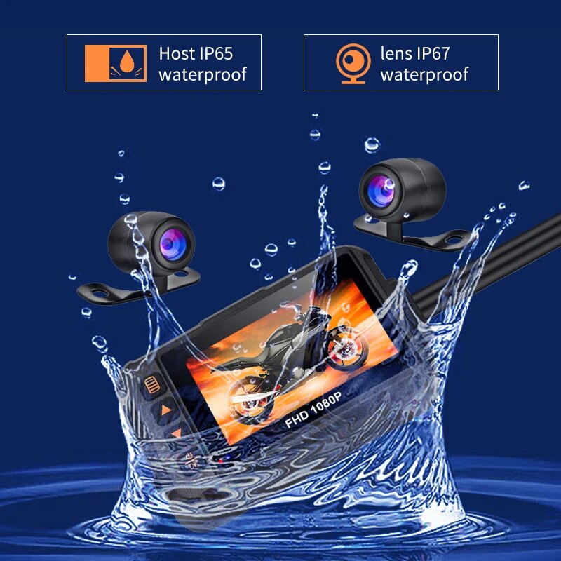 1080P Waterproof Motorcycle Camera DVR Motorcycle Dashcam 3.0 Inch Front Rear Camera Video Motorcycle Recorder Moto Accessories
