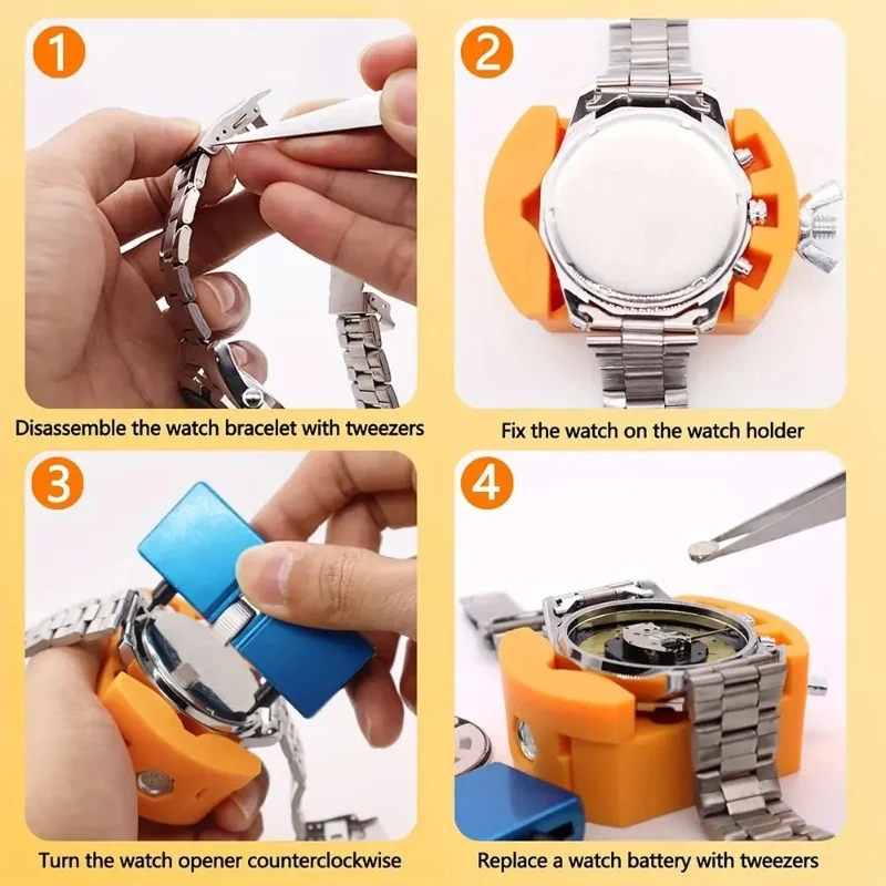 Juego de herramientas de reparación 3 en 1, herramienta removedora trasera de reloj, abridor ajustable, removedor de caja trasera, abridor de caja de reloj, soporte removedor de reparación