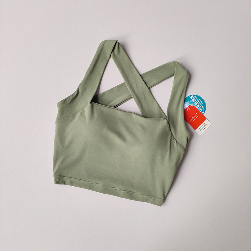 Sujetador deportivo desnudo sin costuras con espalda cruzada para mujer con tirantes anchos, sujetador de Fitness para correr, chaleco de Yoga absorbente de golpes