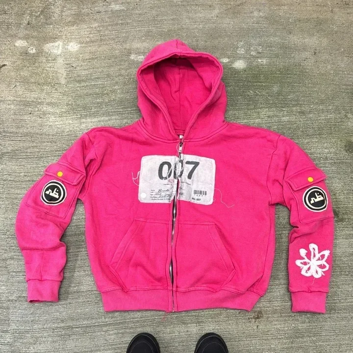 Y2K ジップアップパーカー男性女性原宿ヒップホップ新ファッションパッチ刺繍特大パーカールーズカジュアルパーカージャケットストリート