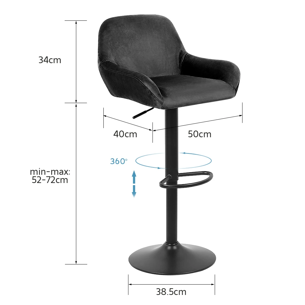 Conjunto de 2 bancos de bar, bancos de bar giratórios ajustáveis em altura, banco de jantar para café da manhã com encosto e apoio de braço para bar, balcão