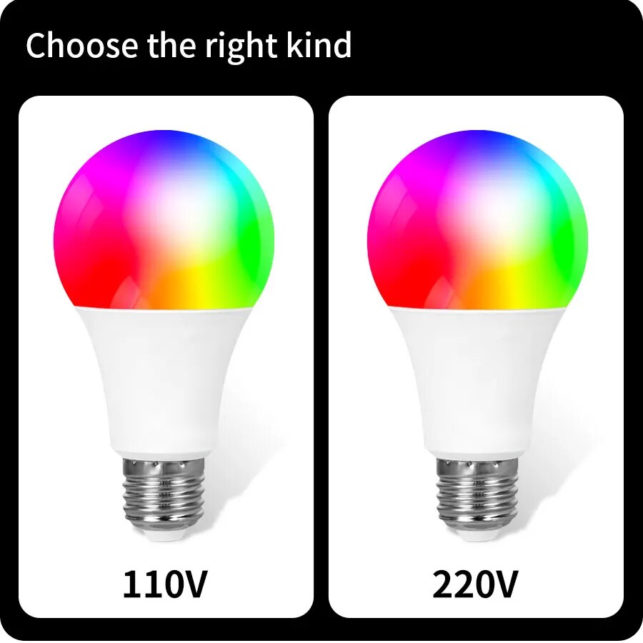 AmmToo Tuya Bluetooth Lâmpada LED inteligente E27 RGB 110V 220V Lâmpadas inteligentes para decoração de quarto Iluminação de festa Smart Life APP