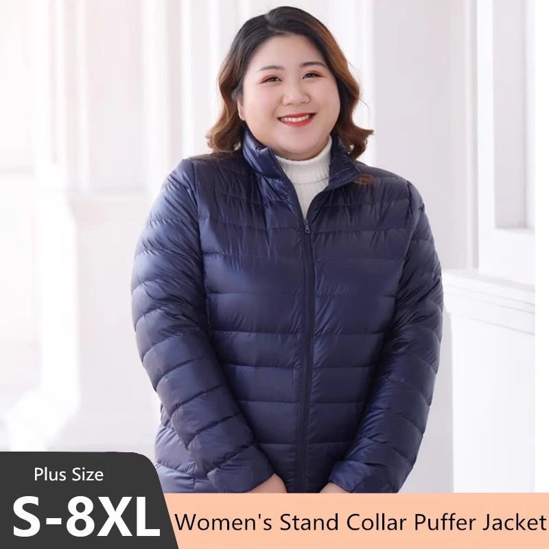 Plus Size 5xl 6xl Frauen Herbst ainter warme Puffer Jacken Neuankömmling weibliche Büro Dame Slim Fit weiße Enten Daunen mäntel