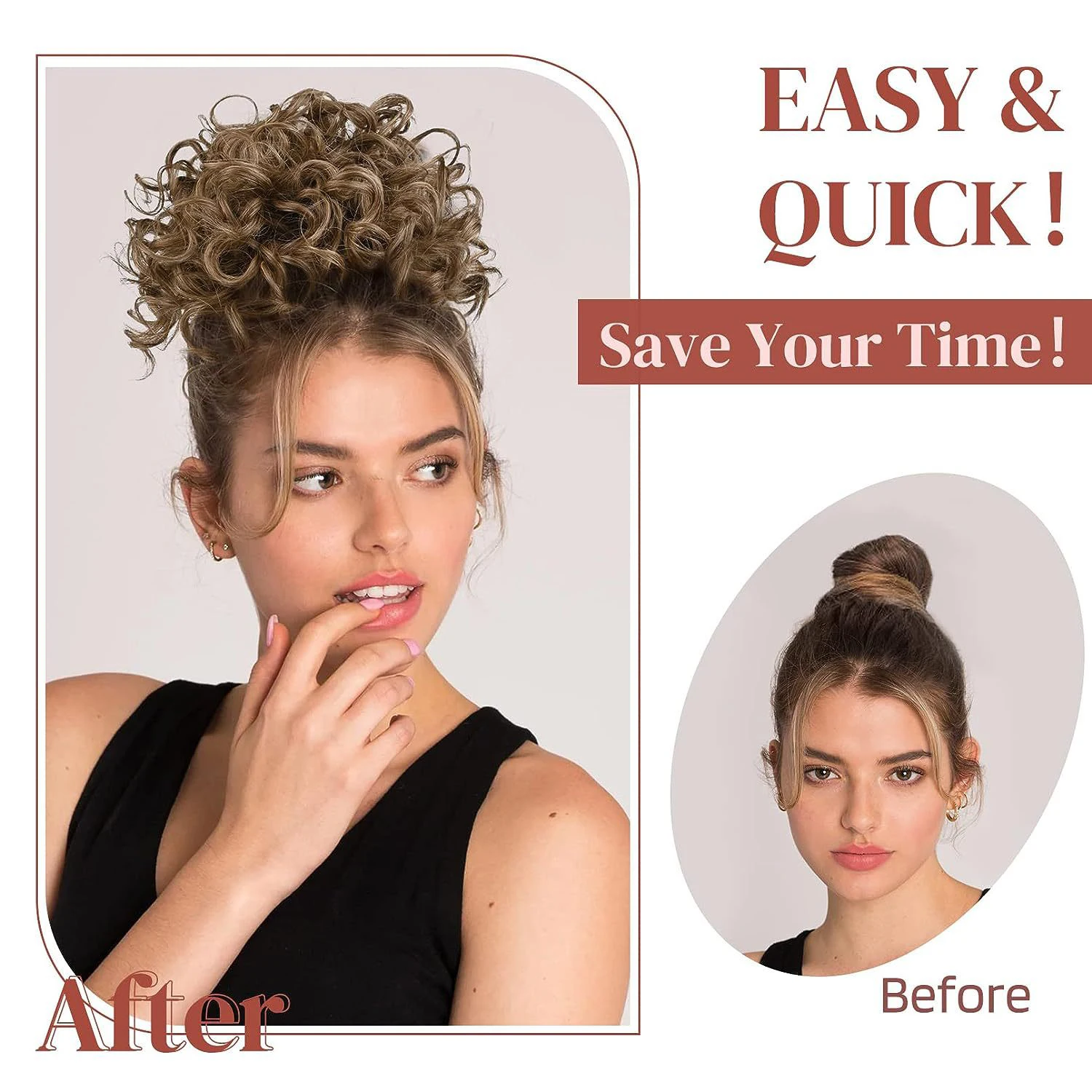 Estensione coda di cavallo corta riccia per chignon disordinato in fibra sintetica - Pezzi di chignon per capelli sciolti con coulisse elastica per donne con capelli diradati