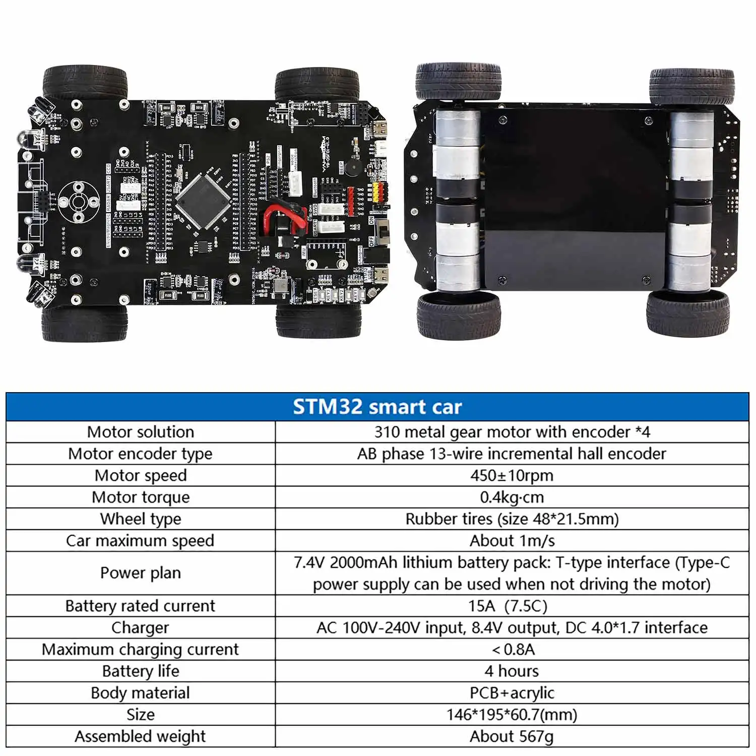 STM32 Smart Car Adopt STM32F103ZET67 Chip With 310 Encoder Motor Ultrasonic Module  STM32 Development Board And Robot Car 2-in-1
