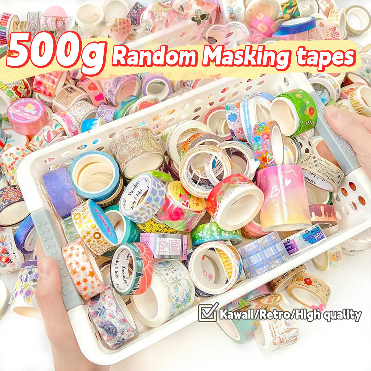 500g Random Washi Tape Set 50-60 Pcs No repeat Stationery Stickers Adhesive Masking Tape Scrapbooking Kawaii Journal Supplies
