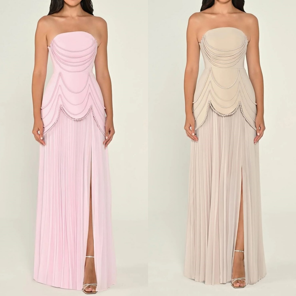 Personalizado pastrol retro jérsei pérola plissado em linha reta sem alças vestidos longos sob medida vestidos de ocasião tamanhos disponíveis clássico