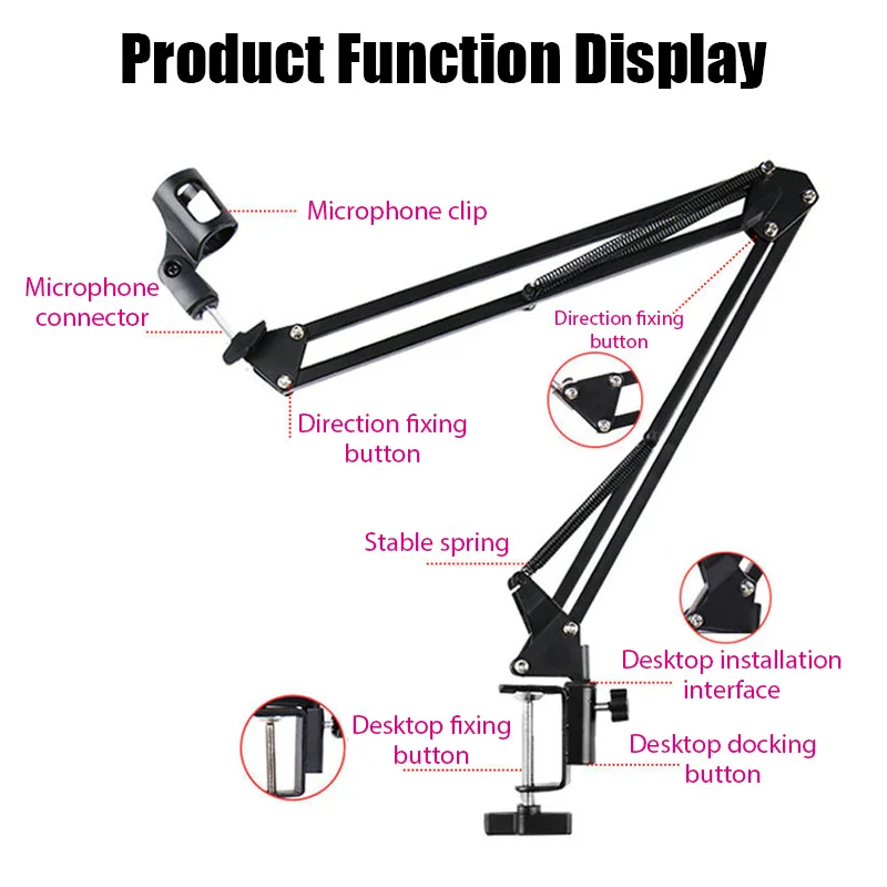 Professional Flexible Desktop Microphone Hanging Adjustable Boom Scissor Arm Stand for Podcast Streaming Youtube Mike Holder