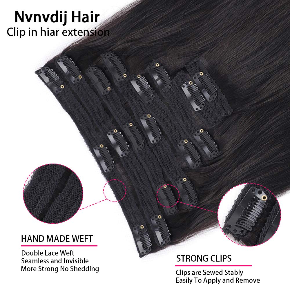 Extensions de cheveux humains vierges à clipser droites, 120g, tête complète, cheveux 100% humains, noir naturel, 8 pièces par ensemble