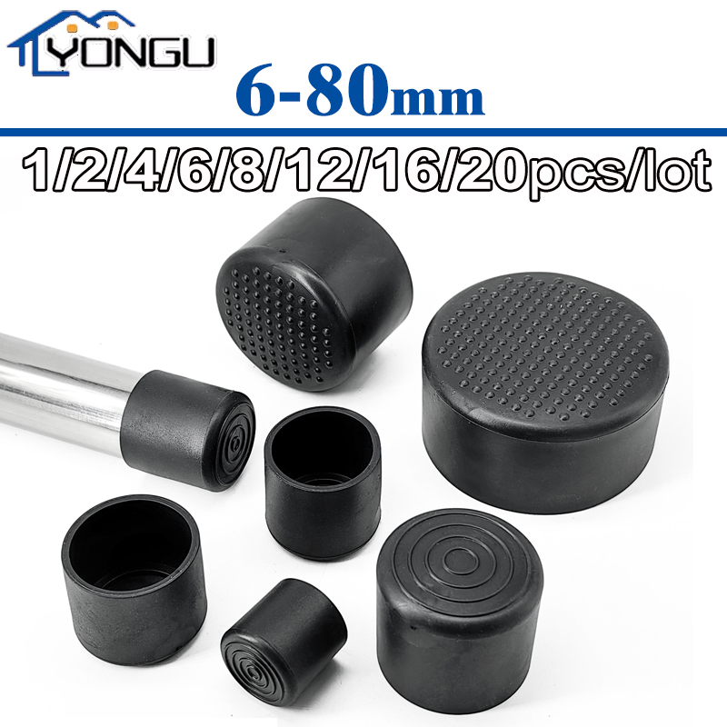 1-20 pz Rotondo Nero PVC Gomma Morbida Manicotto Tubo Tappo del Tubo Tavolo Sedia Rilievo Del Piede Copertura Protettiva 6 8 10 12 14 16 20 22 25 28-100mm