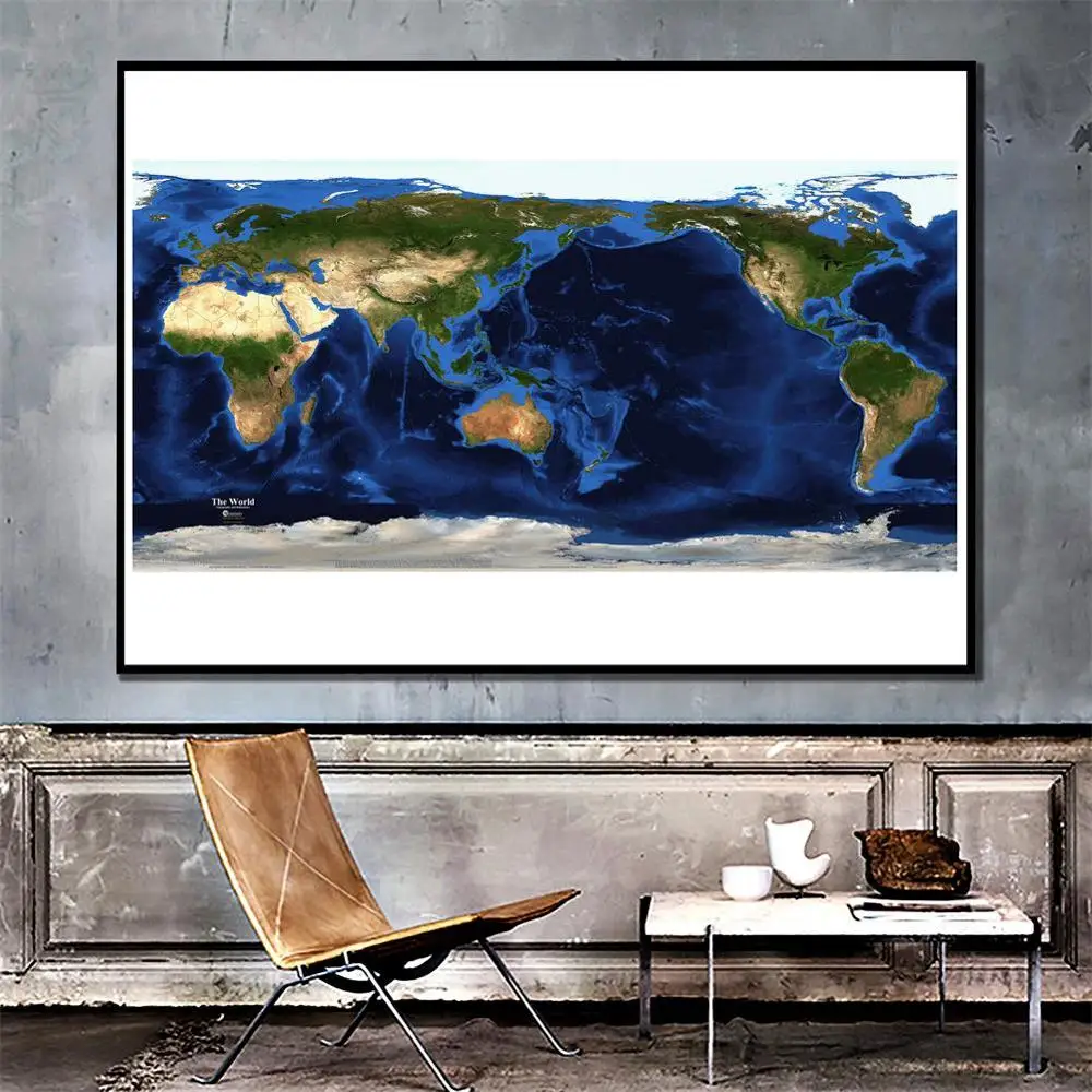 Satellite Map of The World Topography And Bathymetry Non-woven Spray Painting Map 150x225cm