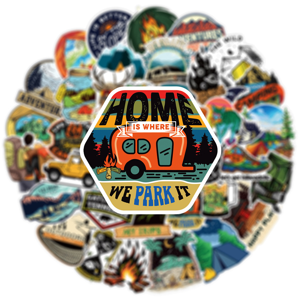 10/30/50 pçs floresta acampamento caminhadas ao ar livre dos desenhos animados adesivos viagem cenário decalques à prova dwaterproof água graffiti mala bagagem bicicleta carro