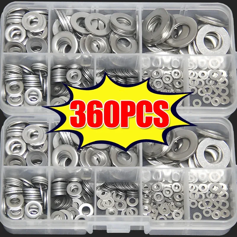 Kit surtido de arandelas planas de acero inoxidable, anillos de junta plana lisos M2 M2.5 M3 M4 M5 M6 M8 M10, 360/180 Uds.