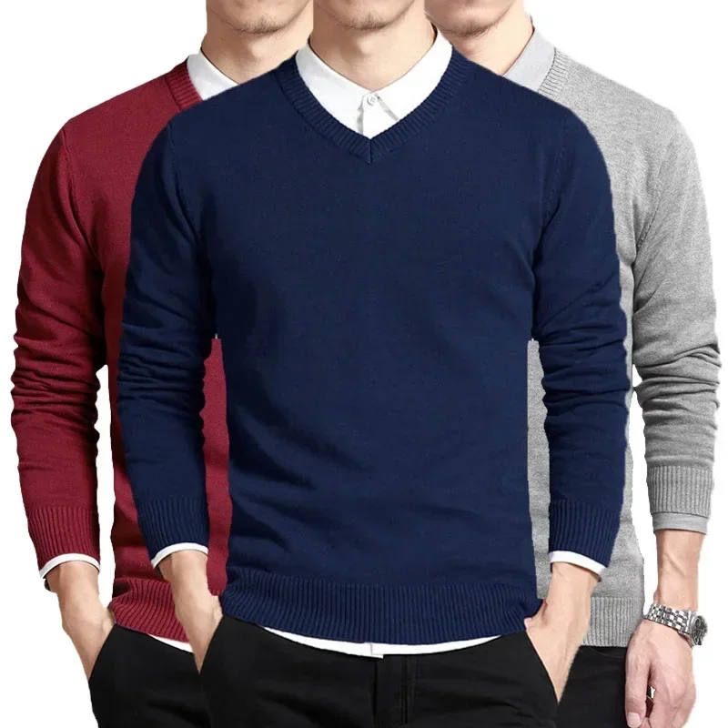 Suéter de algodón para hombre, jerseys de manga larga, prendas de vestir, suéteres masculinos con cuello en V, ropa de punto holgada de marca a la moda, estilo coreano