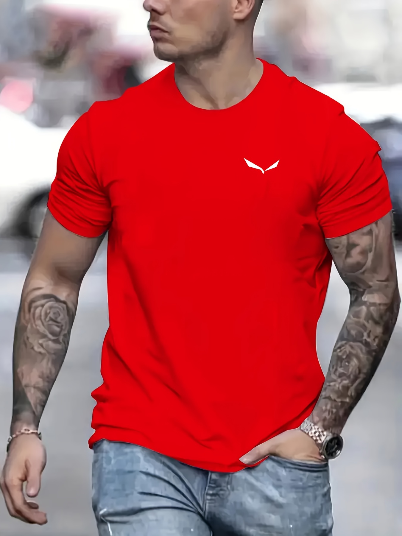 T-shirt manches courtes col rond homme, ample, 100% coton, imprimé oiseau, coupe cintrée, décontracté, été