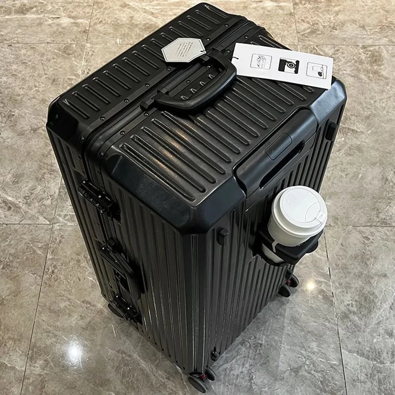 Grande Capacidade Bagagem de Viagem com Moldura De Alumínio, Mala com Suporte De Copo, Pull Rod Caixa Combinada, 24 28 32"