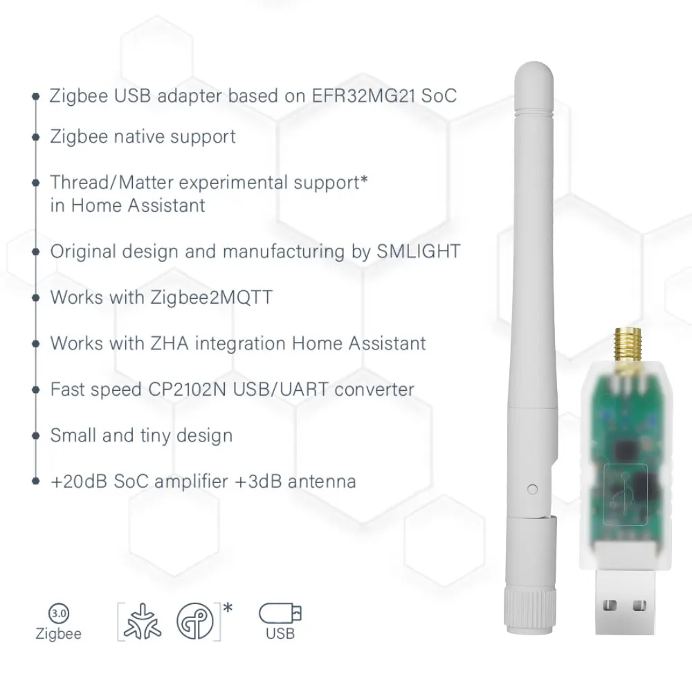 SLZB-07 SMLIGHT Zigbee 3.0 Kleinster Gewinde-/Matter-USB-Adapter funktioniert mit Zigbee2MQTT, Home Assistant, ZHA