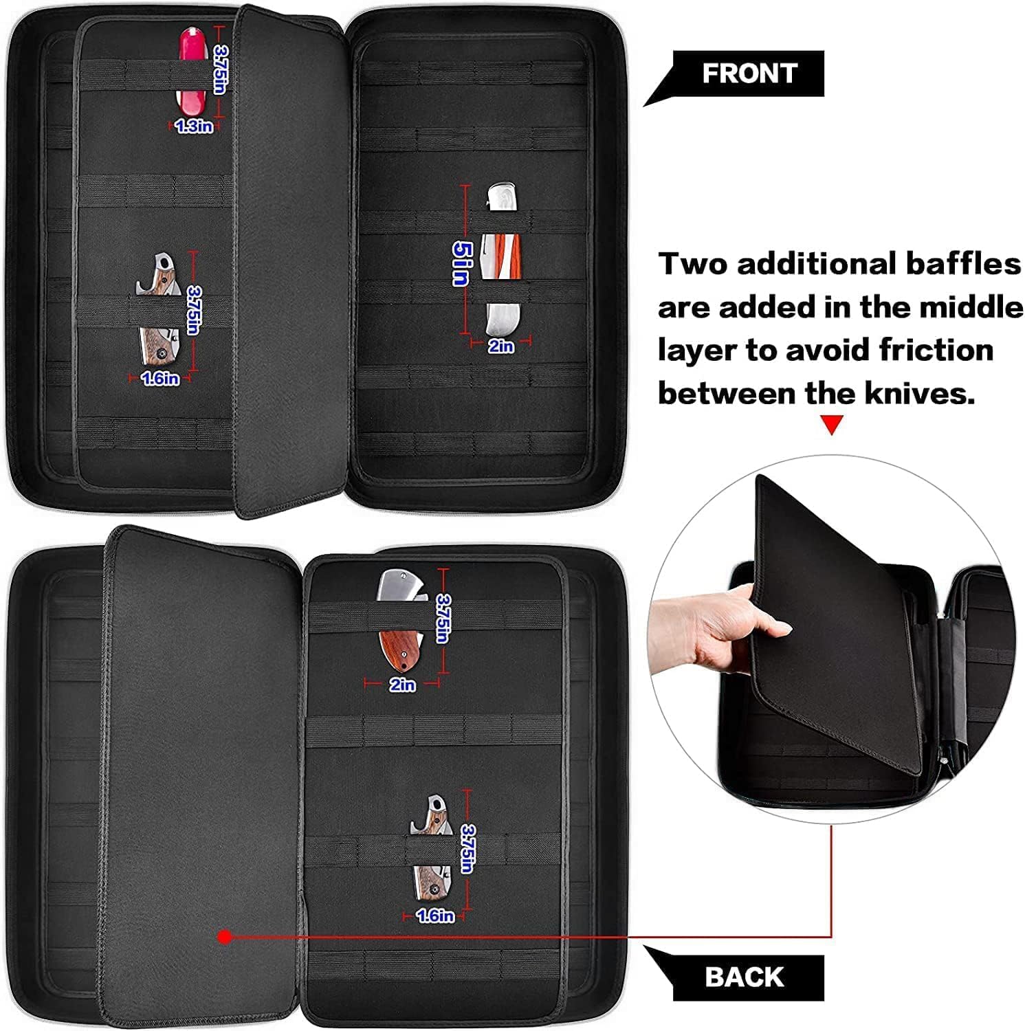 (SOULEMENT CASE) Présentoir à couteaux pour plus de 66 couteaux de poche. Support pliant, organisateur de rangement papillon, pochette de collecte de rouleaux de couteaux