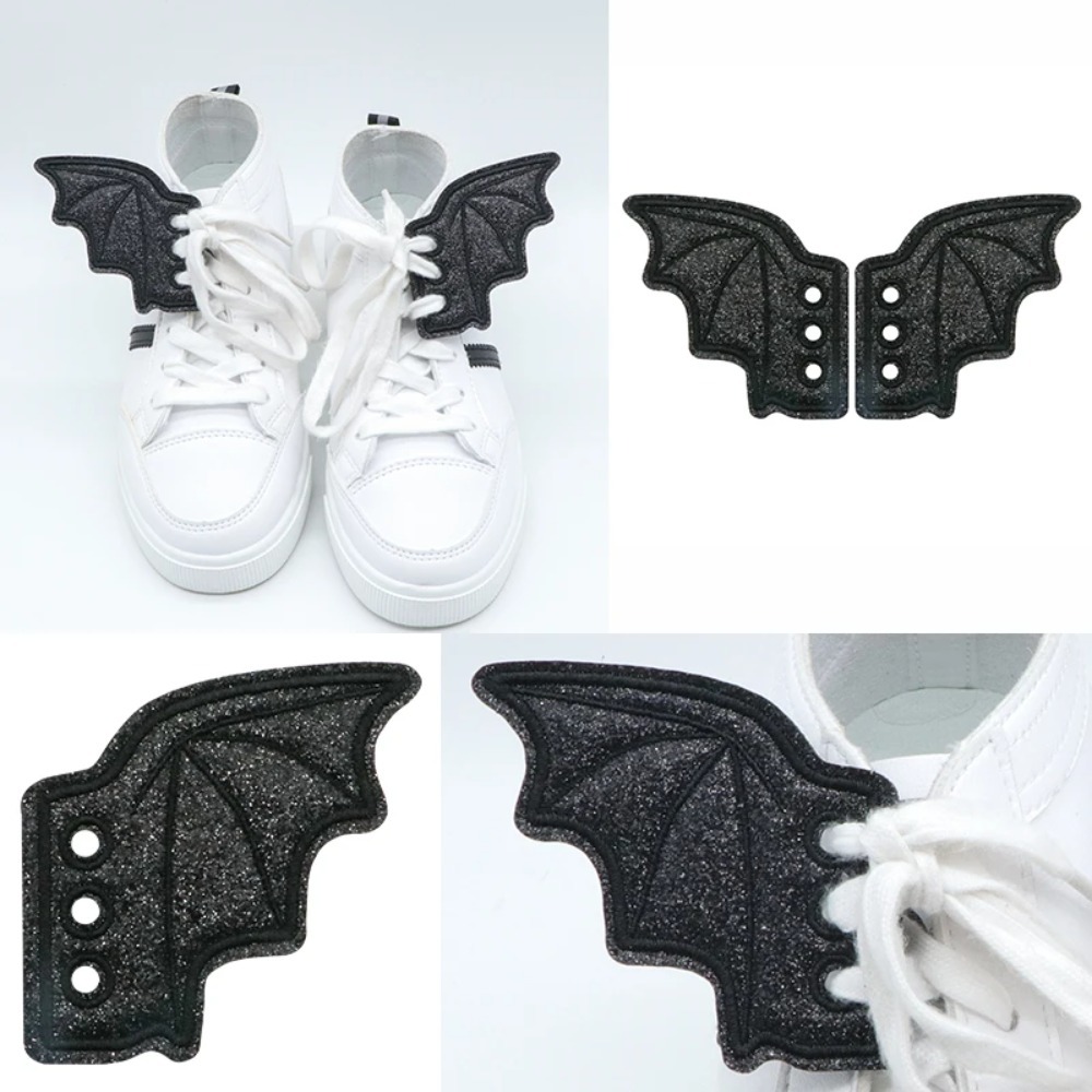 1 Para Ozdób na Buty w Kształcie Skrzydeł Nietoperza z Efektem Bling, Dekoracje do Trampek, Ubrań, Sznurowadeł, Punkowy Prezent na Halloween, Akcesoria