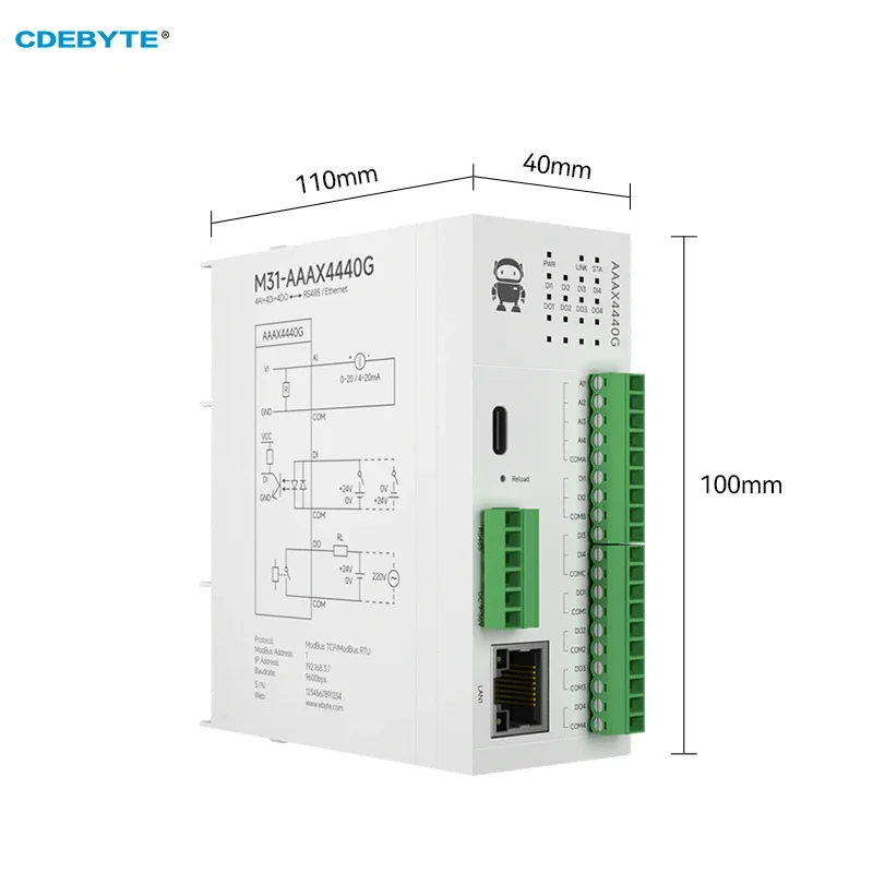 4DI+4AI+4DO Verteiltes Remote-IO-Modul Analogschalter Erfassung CDEBYTE M31-AAAX4440G Host-Modul Kostenlose Spleißen PNP NPN